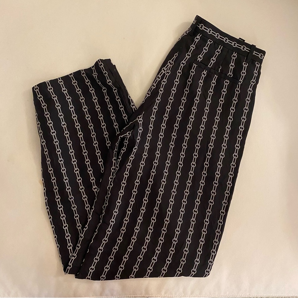 Theory Black and White Chainlink Silk Pants